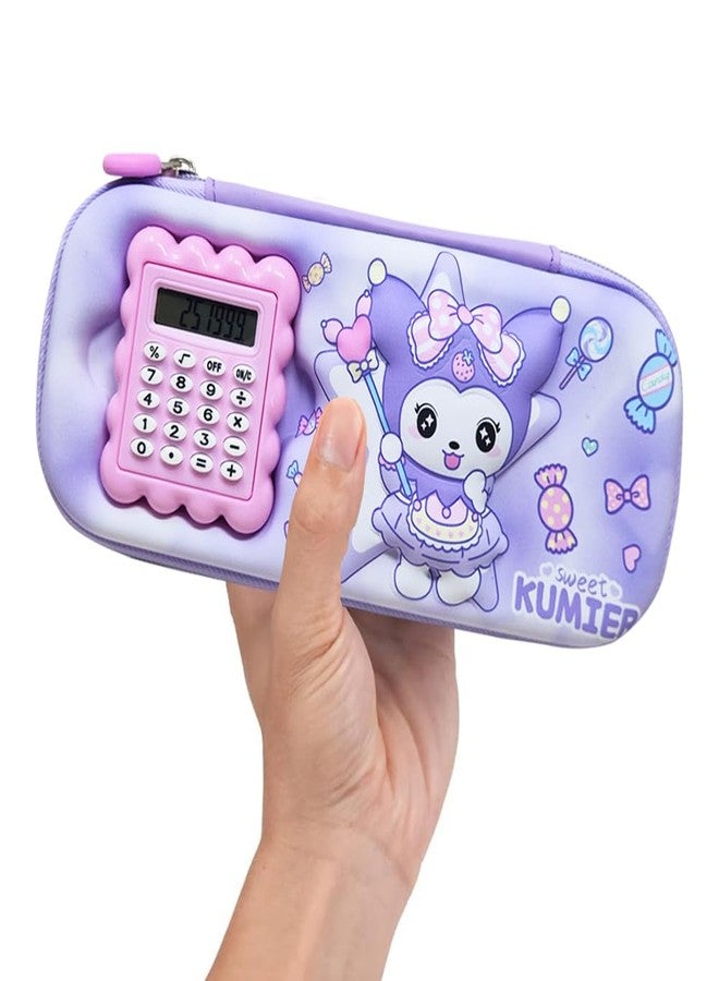 SIDAK Kitty Printed 3D Cover Pencil Case with Calculator | 2 Compartments Pencil Case and Stylish Pen Pencil Holder and School Supply Organizer Pouch for Girls (Purple) - Image 5